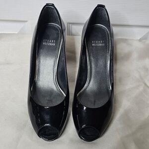 Stuart Weitzman black Patent leather Peep Toe Pump